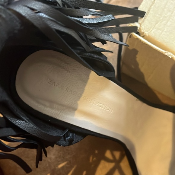 Zara Basica Black Leather Fringe Heels - 37 - Picture 3 of 11